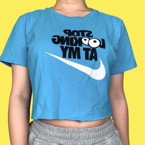 Nike Blue “stop looking at me” cropped top